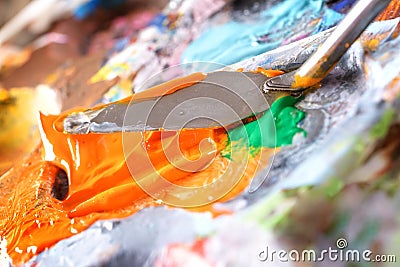 Aristic paint and putty knife Stock Photo