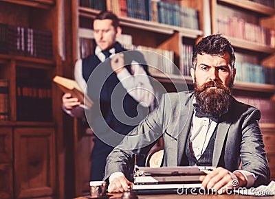 Aristocracy and elite concept. Man with beard and strict fac Stock Photo