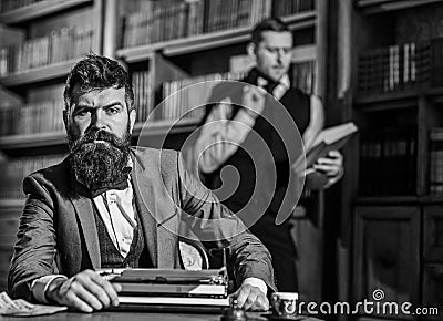 Aristocracy and elite concept. Man with beard and strict fac Stock Photo