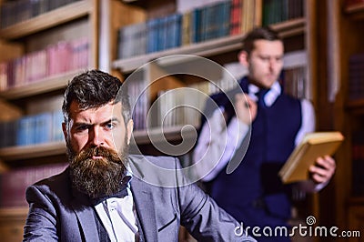 Aristocracy and retro concept. Man with beard and strict face Stock Photo