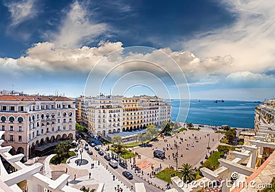 Aristotelous Square Under the Wonderful Blue Sky of Greece, at T Editorial Stock Photo