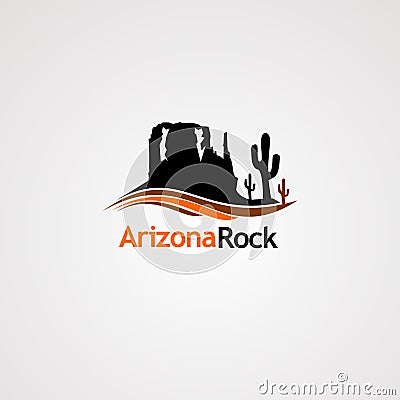 Arizona rock with tree cactus and wave concept logo vector, icon, element, and template for company Vector Illustration