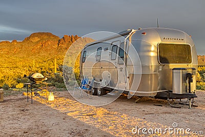 Arizona Saguaro Forest Airstream Campsite Editorial Stock Photo