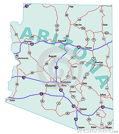 Arizona State Interstate Map Vector Illustration