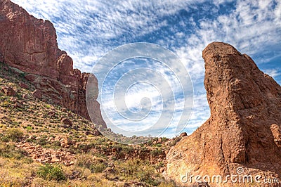 Arizona--Superstition Mountain Wilderness-Lost Dutchman State Park-Siphon Draw Trail, Stock Photo