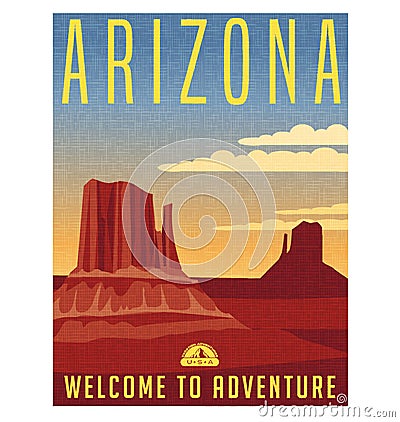 Arizona United States retro travel poster Vector Illustration