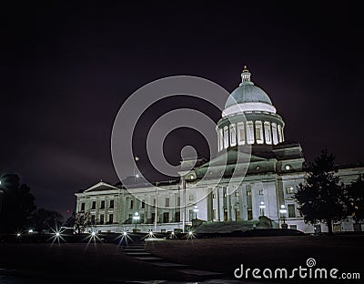 Arkansas Capitol Building at night Stock Photo