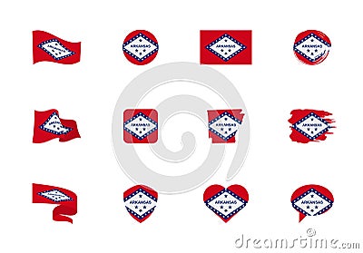 Arkansas - flat collection of US states flags. Cartoon Illustration