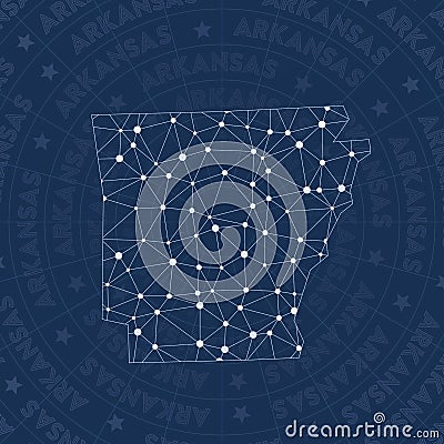 Arkansas network, constellation style us state. Vector Illustration