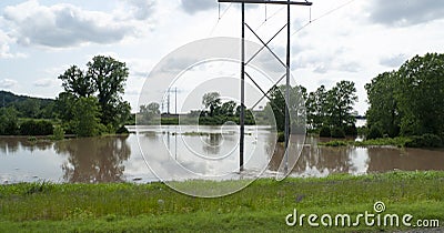 Arkansas River Flooding spring of 2019, flooding south of the Robert S. Kerr Lock and Dam Editorial Stock Photo