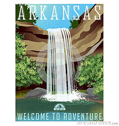 Arkansas travel poster or sticker. Vector Illustration