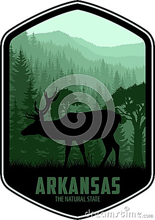 Arkansas vector label with white-tailed deer Vector Illustration