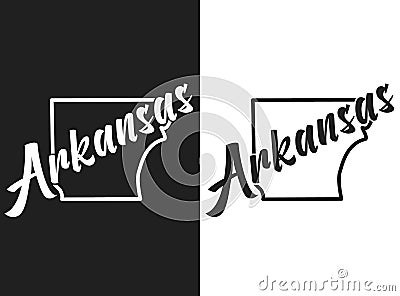 Arkansas vector logo. Set of black and white emblems of the USA. Illustration of the name of the US state. Image with inscription Stock Photo