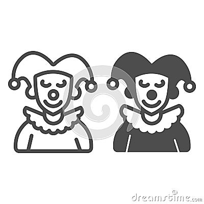 Arlequin, Clown in a hat line and solid icon, theater concept, harlequin costume vector sign on white background Vector Illustration
