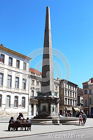 Arles Obelisk at Place de la RÃ©publique, France Editorial Stock Photo