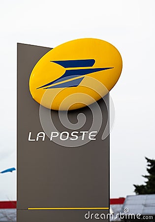 Arles, Provence, France, Sign of the French postal services at a parcel sorting facility Editorial Stock Photo