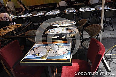 Arles, 9th september: Famous Van Gogh Cafe interior in downtown from Arles, France Editorial Stock Photo