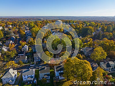 Arlington Reservoir aerial view, Arlington, MA, USA Stock Photo