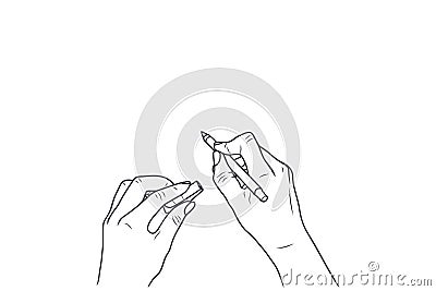 Sketch illustration - female hands write with a pen Vector Illustration