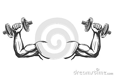 Arm, bicep, strong hand holding a dumbbell, icon cartoon hand drawn vector illustration sketch Vector Illustration