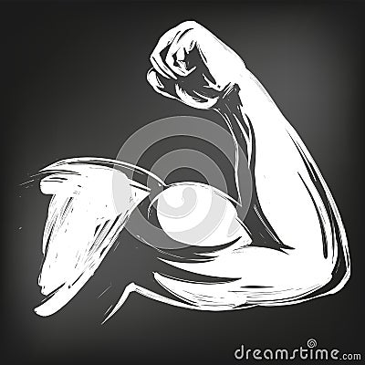 Arm, bicep, strong hand icon cartoon symbol hand drawn vector illustration sketch, drawn in chalk on a black Board Vector Illustration