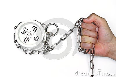 Arm chained with a clock Stock Photo