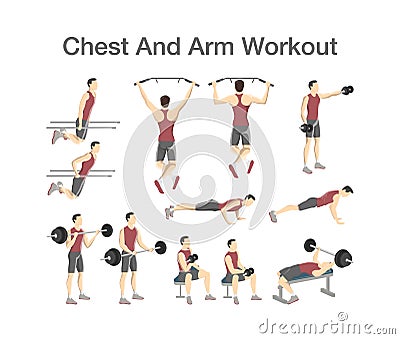 Arm and chest workout set with different tools Vector Illustration