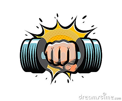 Arm with dumbbell. Gym club logo. Vector illustration Vector Illustration