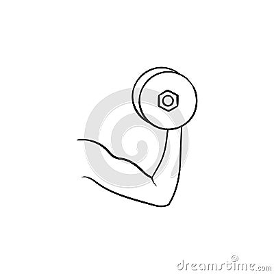 Arm with dumbbell hand drawn outline doodle icon. Vector Illustration