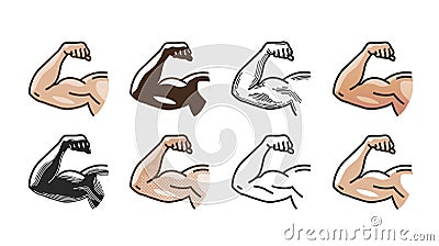 Arm muscles, strong hand icon or symbol. Gym, sports, fitness, health concept. Vector illustration Vector Illustration