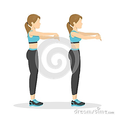 Arm stretch exercise. Stretch to relieve wrist pain Vector Illustration