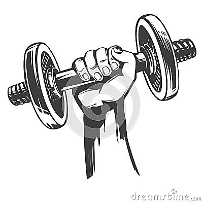 Arm, strong hand holding a dumbbell, icon cartoon hand drawn vector illustration sketch Vector Illustration