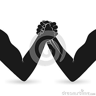 Arm wrestling. Two men hands shaking silhouette Vector Illustration