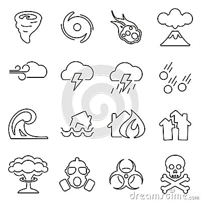 Armageddon or Disaster Icons Thin Line Vector Illustration Set Vector Illustration