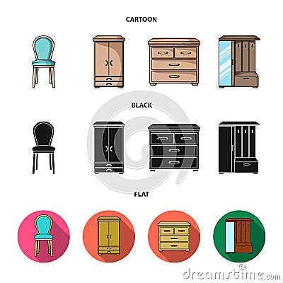 Armchair, cabinet, bedside, table .Furniture and home interiorset collection icons in cartoon,black,flat style vector Vector Illustration