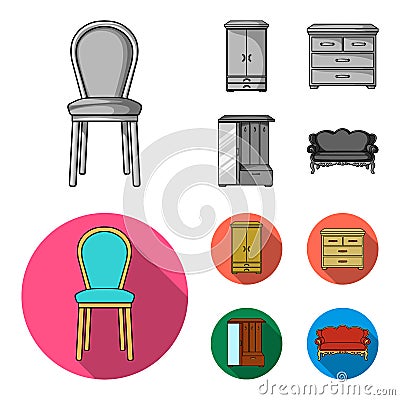 Armchair, cabinet, bedside, table .Furniture and home interiorset collection icons in monochrome,flat style vector Vector Illustration