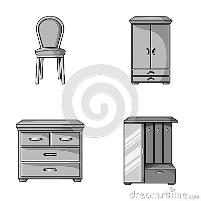 Armchair, cabinet, bedside, table .Furniture and home interiorset collection icons in monochrome style vector symbol Vector Illustration