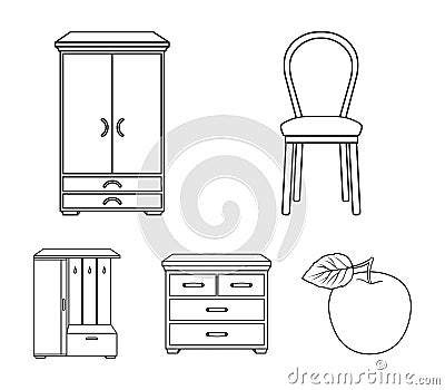 Armchair, cabinet, bedside, table .Furniture and home interiorset collection icons in outline style vector symbol stock Vector Illustration