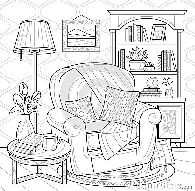 Armchair with cushions in office concept Vector Illustration