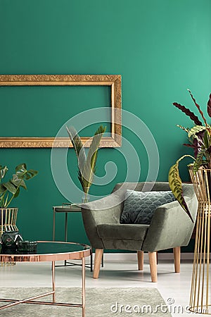 Armchair in green leaving room Stock Photo
