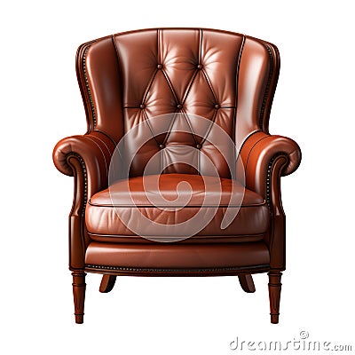 Armchair home furniture isolated on white transparent, living room comfortable leather seat Stock Photo