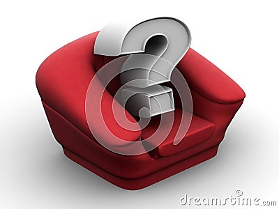 Armchair with question. Vacancy. 3d Cartoon Illustration