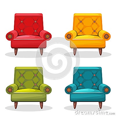 Armchair soft colorful homemade, set 4 Vector Illustration