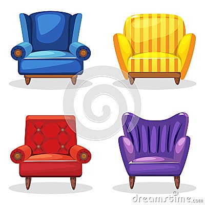 Armchair soft colorful homemade, set 5 Vector Illustration