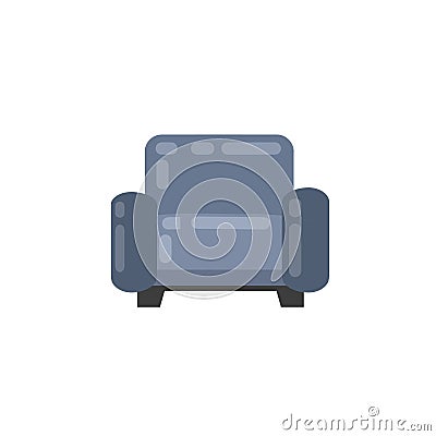 Armchair. Soft furniture. Grey blue chair. Cartoon flat illustration. Element of interior. Place for relax and rest Vector Illustration