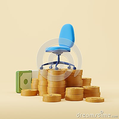 Armchair and stack of coins, salary concept Stock Photo