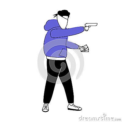 Armed burglar flat color vector faceless character Vector Illustration