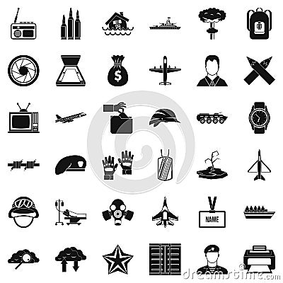 Armed force icons set, simple style Vector Illustration