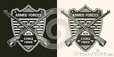 Armed forces monochrome vintage element Vector Illustration