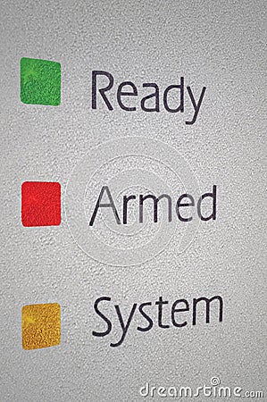 Armed home security alarm system panel macro Stock Photo